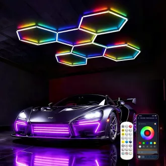   DIKHEE LED Mennyezeti Lámpa RGB Dimmelhető Zeneszinkron Hexagon Távirányító App