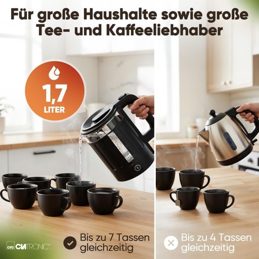 Clatronic WK 3837 üveg vízforraló 1,7 liter BPA mentes egykezes működés