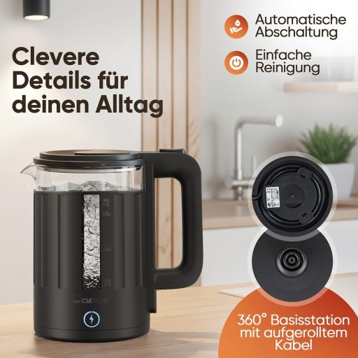 Clatronic WK 3837 üveg vízforraló 1,7 liter BPA mentes egykezes működés