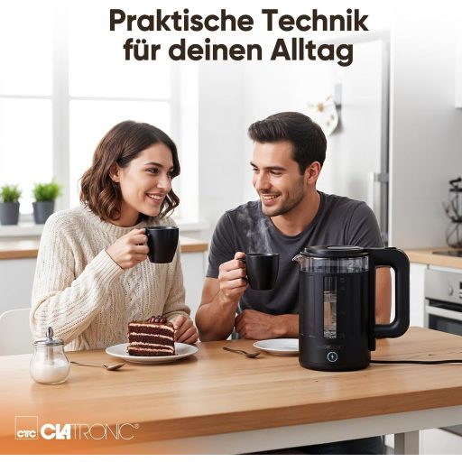 Clatronic WK 3837 üveg vízforraló 1,7 liter BPA mentes egykezes működés