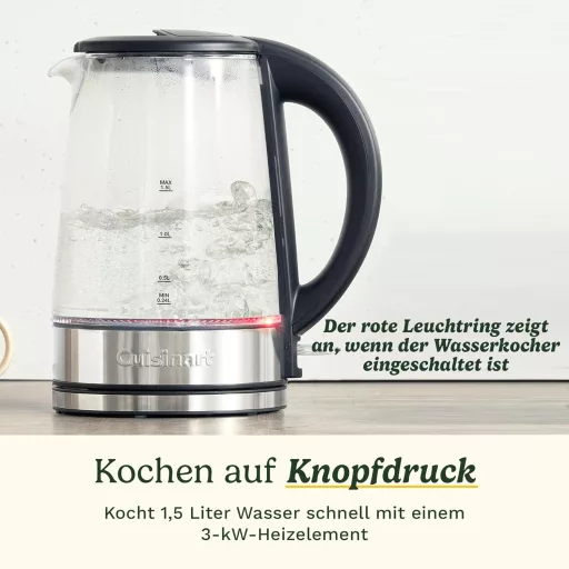 Cuisinart 1.7 L Glass Kettle with Variable Temperature Control, 3 kW Quick Boil Function, Cool Touch, Double-Walled Design, BPA-Free, Drip-Free Spout, 360° Rotating Base