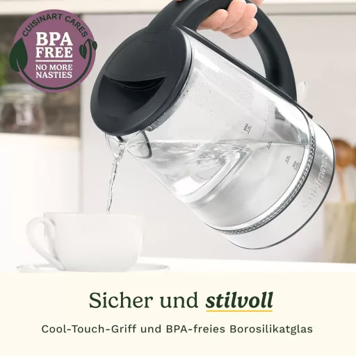 Cuisinart 1.7 L Glass Kettle with Variable Temperature Control, 3 kW Quick Boil Function, Cool Touch, Double-Walled Design, BPA-Free, Drip-Free Spout, 360° Rotating Base