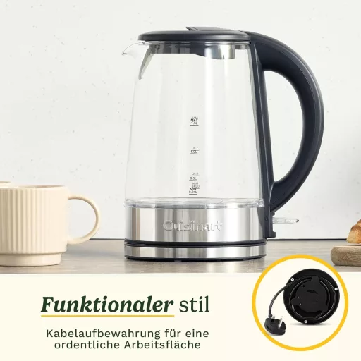 Cuisinart 1.7 L Glass Kettle with Variable Temperature Control, 3 kW Quick Boil Function, Cool Touch, Double-Walled Design, BPA-Free, Drip-Free Spout, 360° Rotating Base