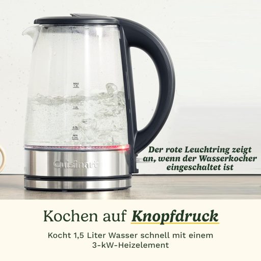 Cuisinart 1.7 L Glass Kettle with Variable Temperature Control, 3 kW Quick Boil Function, Cool Touch, Double-Walled Design, BPA-Free, Drip-Free Spout, 360° Rotating Base