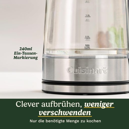 Cuisinart 1.7 L Glass Kettle with Variable Temperature Control, 3 kW Quick Boil Function, Cool Touch, Double-Walled Design, BPA-Free, Drip-Free Spout, 360° Rotating Base