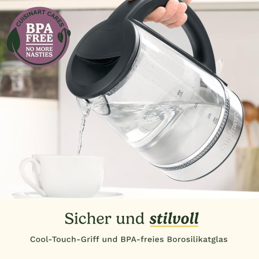 Cuisinart 1.7 L Glass Kettle with Variable Temperature Control, 3 kW Quick Boil Function, Cool Touch, Double-Walled Design, BPA-Free, Drip-Free Spout, 360° Rotating Base