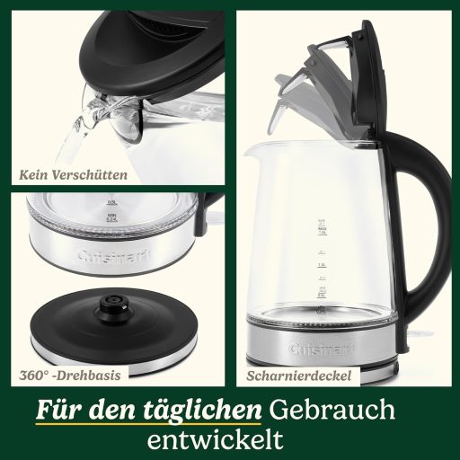 Cuisinart 1.7 L Glass Kettle with Variable Temperature Control, 3 kW Quick Boil Function, Cool Touch, Double-Walled Design, BPA-Free, Drip-Free Spout, 360° Rotating Base