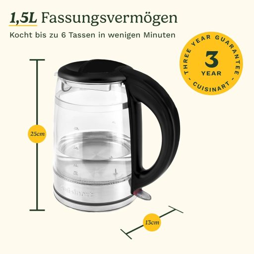 Cuisinart 1.7 L Glass Kettle with Variable Temperature Control, 3 kW Quick Boil Function, Cool Touch, Double-Walled Design, BPA-Free, Drip-Free Spout, 360° Rotating Base