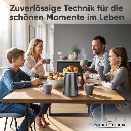 ProfiCook PC WK 1290 Elektromos Vízforraló 1,5L 2200W Rozsdamentes Acél Grafit