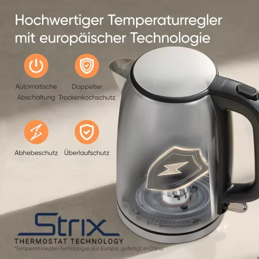 Nerezová rýchlovarná kanvica COSORI 1,7 l, technológia Strix, 2200 W, rýchly ohrev