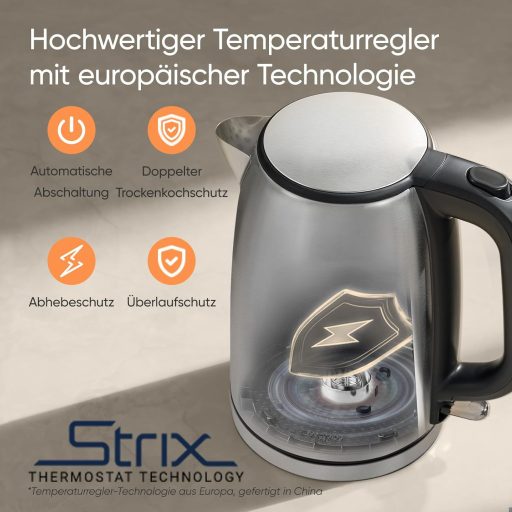 COSORI Rozsdamentes Vízforraló 1.7L Strix Technológia 2200W Gyors Felmelegítés