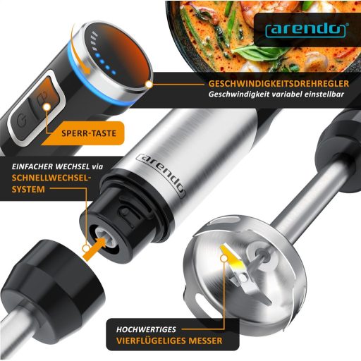 Arendo Akkumulátoros Kézi Mixer 200W Rozsdamentes Acél Turmixbot Habverő Készlet