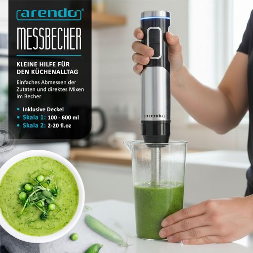 Arendo Akkumulátoros Kézi Mixer 200W Rozsdamentes Acél Turmixbot Habverő Készlet