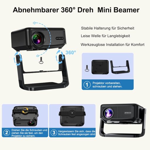 ONOAYO 4K Mini Projektor 25000 Lumen WiFi6 Bluetooth Otthoni Moziba