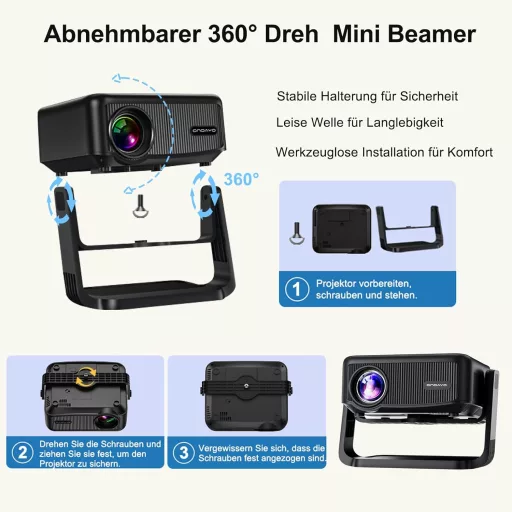 Mini Proiector ONOAYO 4K, 25000 Lumeni, WiFi6, Bluetooth, pentru Cinema Acasă