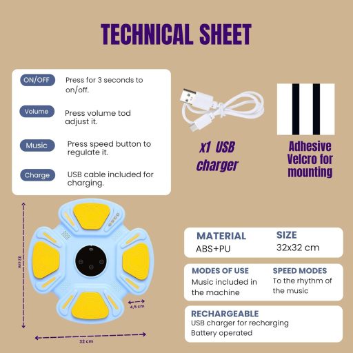 MAGIC SELECT Zenés Boxzsák Fali Edzőgép LED Fényekkel 3 Dallal Gyerekeknek Felnőtteknek