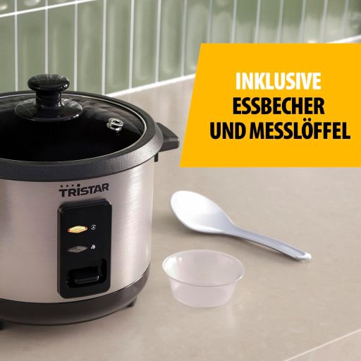 Tristar rizsfőző 1L rozsdamentes acél, tapadásmentes belsővel és melegen tartás funkcióval