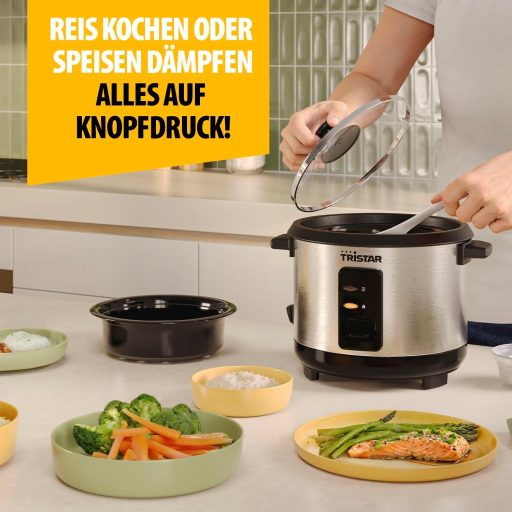 Tristar rizsfőző 1L rozsdamentes acél, tapadásmentes belsővel és melegen tartás funkcióval