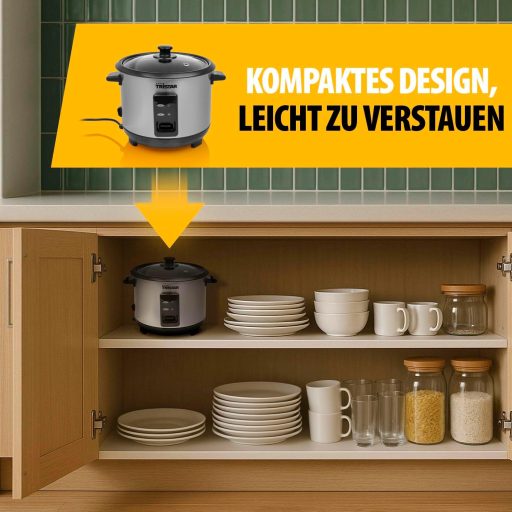 Tristar rizsfőző 1L rozsdamentes acél, tapadásmentes belsővel és melegen tartás funkcióval