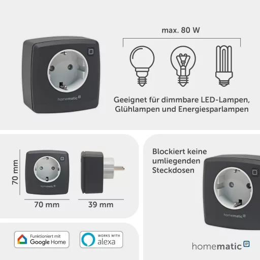 Homematic IP Smart Home Dimmer Aljzat Fázisszabályozás Antracit - Switch and dim, anthracite