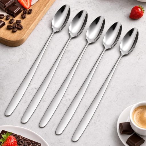 PARENCE 6 darabos hosszú desszert kanál szett 18,5 cm rozsdamentes acél gravírozott nyéllel