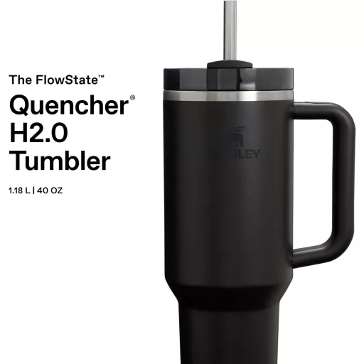 Termos Stanley Quencher H2.0, 1,2L, Negru - Menține băuturile reci 11 ore - 1180 ml, Black, Core