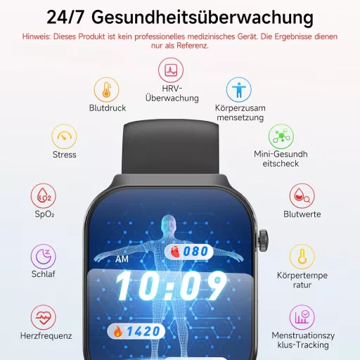 Lgnitek 2026 Smartwatch ECG + HRV Egészségfigyelő 2.2" Kijelzővel Android iOS