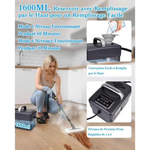 mecmic Hordozható Gőztisztító 2500W 120°C Gyors Felmelegítés 1.6L Tartály