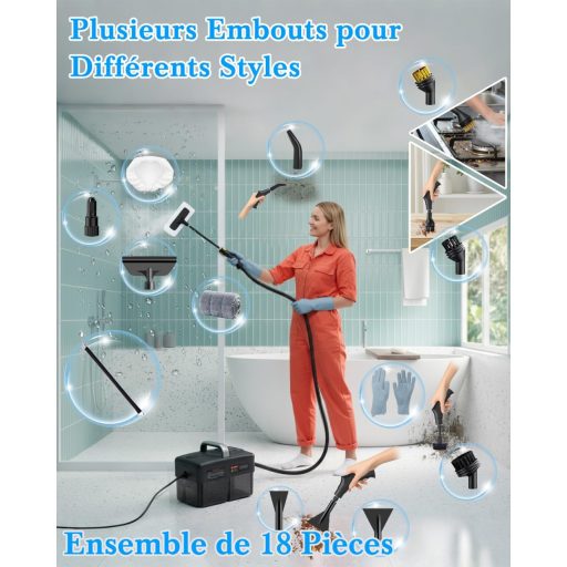 mecmic Hordozható Gőztisztító 2500W 120°C Gyors Felmelegítés 1.6L Tartály