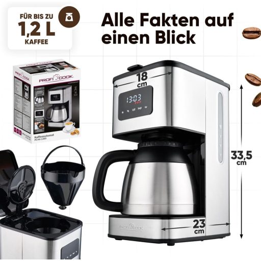ProfiCook 10 csészés kávéfőző termoszszal, aromavezérléssel és időkijelzővel