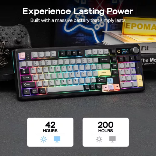 EPOMAKER TH99 PRO 96% Mechanikus Gamer Billentyűzet RGB LED, Vezeték Nélküli 2.4GHz Bluetooth, Hot Swap, Fekete