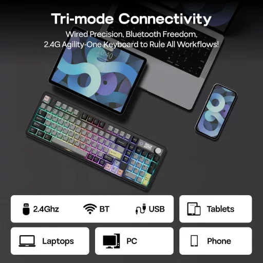 EPOMAKER TH99 PRO 96% Mehanička Gaming Tipkovnica RGB LED, Bežična 2.4GHz Bluetooth, Hot Swap, Crna