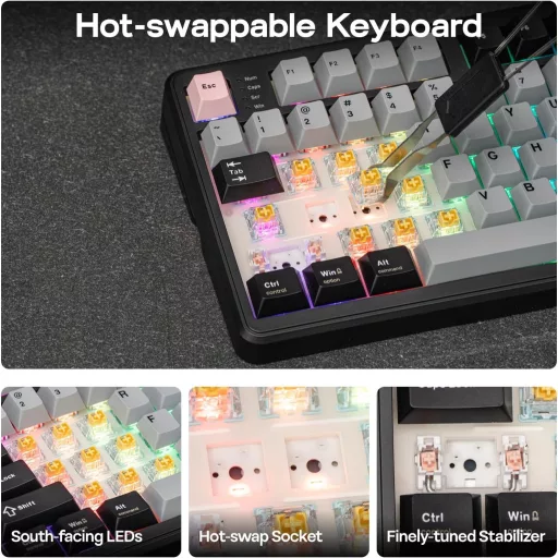 EPOMAKER TH99 PRO 96% Mechanikus Gamer Billentyűzet RGB LED, Vezeték Nélküli 2.4GHz Bluetooth, Hot Swap, Fekete