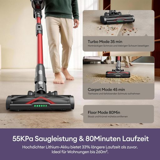 Ultenic 55000 Pa vezeték nélküli porszívó 80 perc üzemidő, 600W, érintőképernyő, állványos töltővel