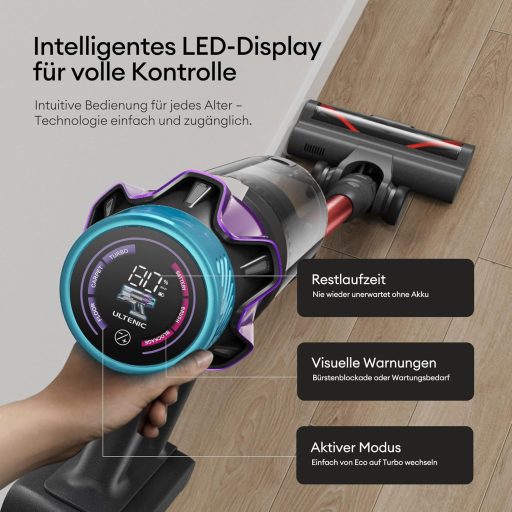 Ultenic 55000 Pa vezeték nélküli porszívó 80 perc üzemidő, 600W, érintőképernyő, állványos töltővel