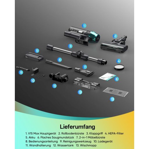 Vexilar V15Max Vezeték Nélküli Porszívó Mop Funkcióval, 55KPA, 60 Perc Üzemidő