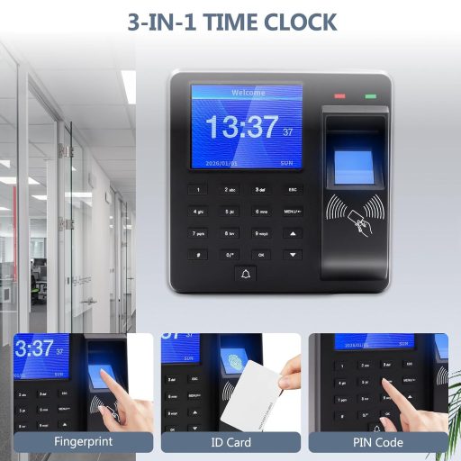 Kocusu 3in1 Ujjlenyomat Órajelenléti Gép 10 Kártyával 1000 Felhasználóhoz