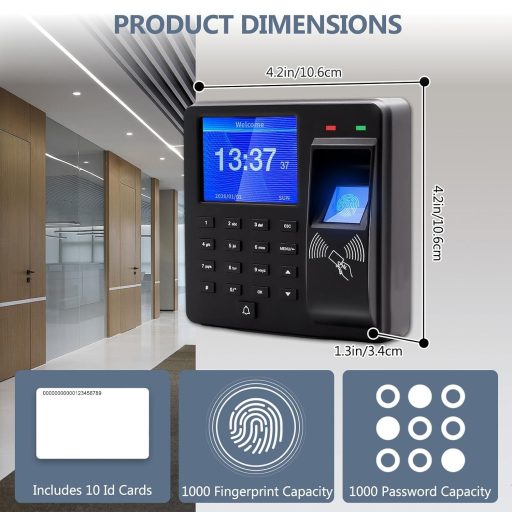 Sistem de pontaj Kocusu 3in1 cu amprentă, cu 10 carduri pentru 1000 de utilizatori