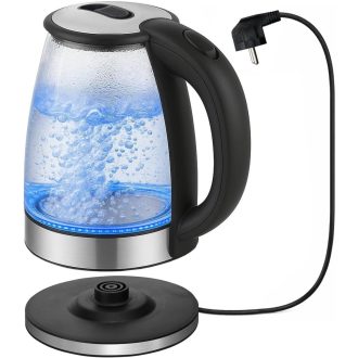   Sikida 1.8L üveg vízforraló LED világítással, 360° forgatható alap, BPA-mentes