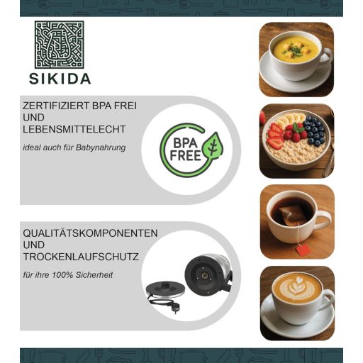 Sikida 1.8L üveg vízforraló LED világítással, 360° forgatható alap, BPA-mentes