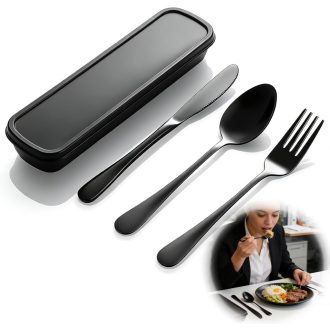   Horktrust 4 részes rozsdamentes utazó evőeszköz szett táskával, mosogatógépben mosható kempingezéshez
