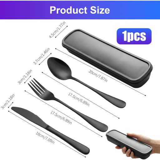 Horktrust 4 részes rozsdamentes utazó evőeszköz szett táskával, mosogatógépben mosható kempingezéshez
