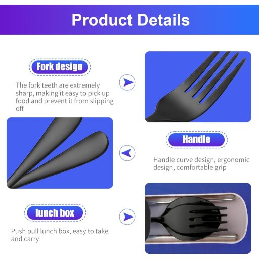 Horktrust 4 részes rozsdamentes utazó evőeszköz szett táskával, mosogatógépben mosható kempingezéshez