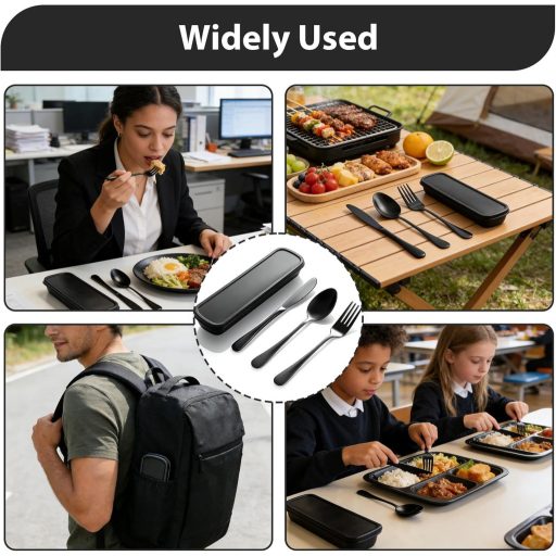 Horktrust 4 részes rozsdamentes utazó evőeszköz szett táskával, mosogatógépben mosható kempingezéshez