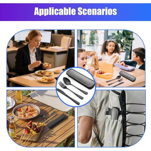 Horktrust 4 részes rozsdamentes utazó evőeszköz szett táskával, mosogatógépben mosható kempingezéshez