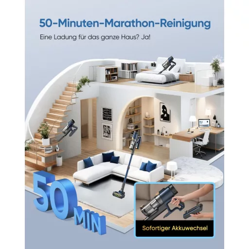 Vexilar Cordless Porszívó 50 kPa, 50 Perc Üzemidő, LED Kijelző, 6az1-ben Szőnyeg és Kemény Padló