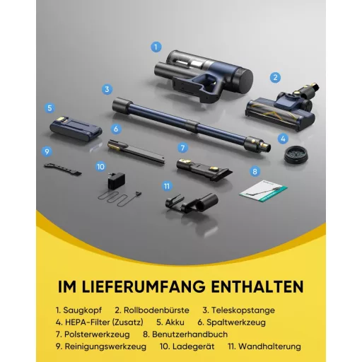 Vexilar Cordless Porszívó 50 kPa, 50 Perc Üzemidő, LED Kijelző, 6az1-ben Szőnyeg és Kemény Padló