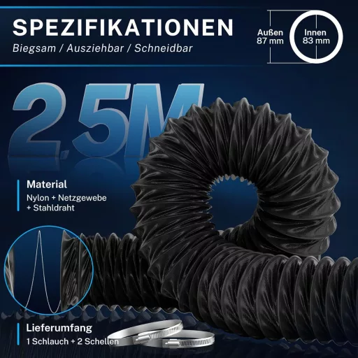 Hon&Guan 75mm Flexibilis Kipufogócső 5m Nylon Hőálló Szellőzéshez