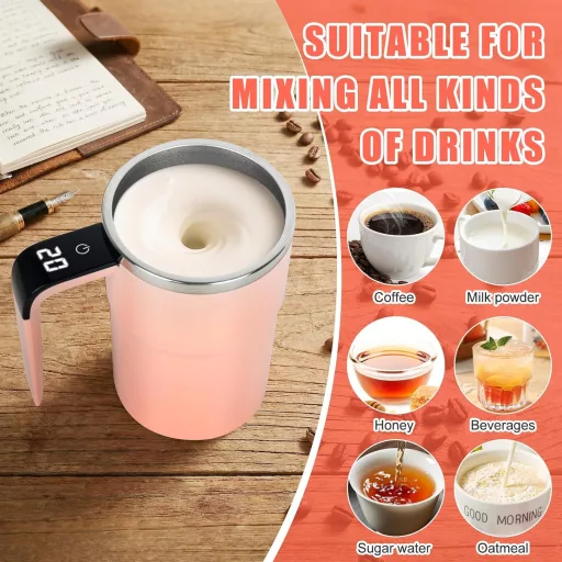Mineup 380ml Önkeverő Kávéscsésze Mágneses Automatikus Keveréssel Rózsaszín