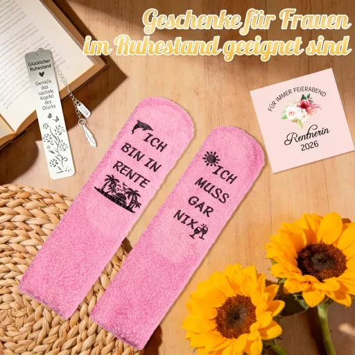 ZJKUBOIS Nyugdíj Ajándék Szett Nőknek - Rozsdamentes Boros Pohár, Vicces Zokni, Juta Táska - Pack of 8